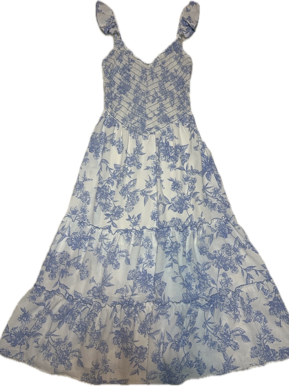 Inspired Hearts Blue and White Floral Tiered Maxi Dress